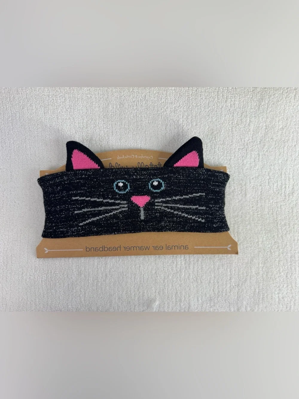 Cupcakes & Cartwheels Black Cat Knit Ear Warmer Headband Kids Winter Cozy Pink